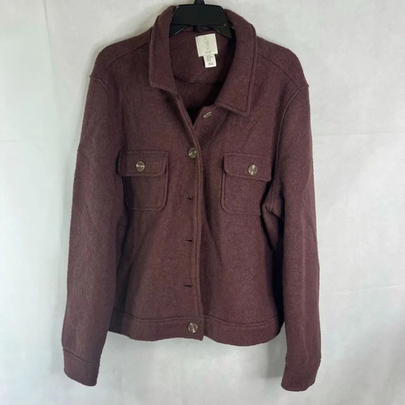 JOIE Wool Blend Button‎ Front Boxy Dark Purple Cardigan Jacket Women's Size XL - Picture 8 of 8